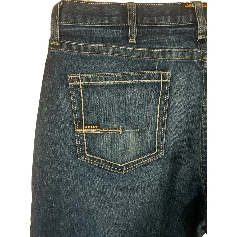 Ariat M4 Relaxed Boot Rebar Jeans Mens 40 x 32 Blue Dark Wash Stretch‎ Denim EUC